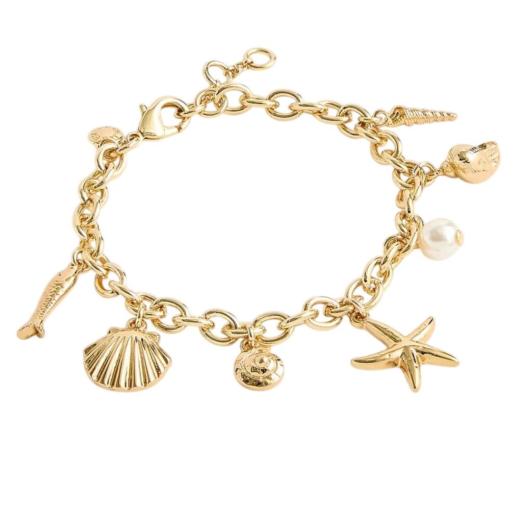 NWT JCrew Seashell Charm Bracelet in Rich Gold